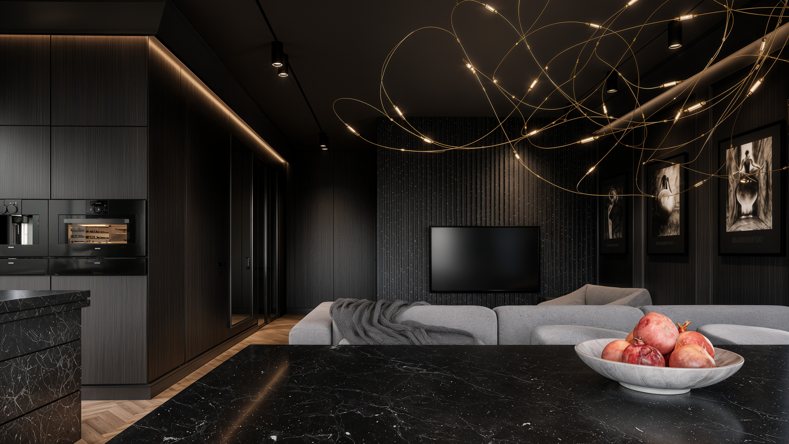 Salon w domu jednorodzinnym — projekt SMUS design