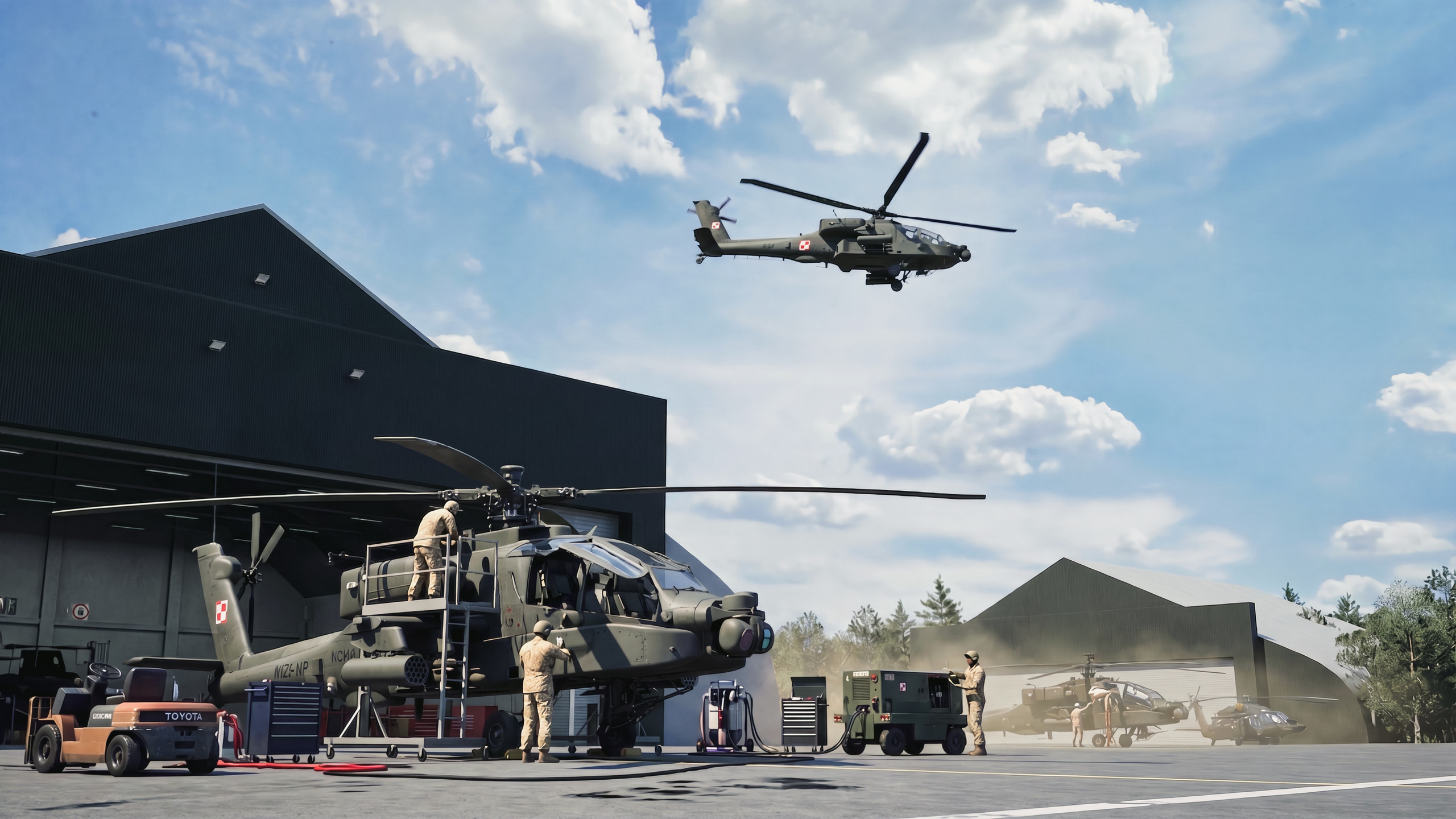 Wizualizacja obiektu lotniczego z helikopterami — SMUS design