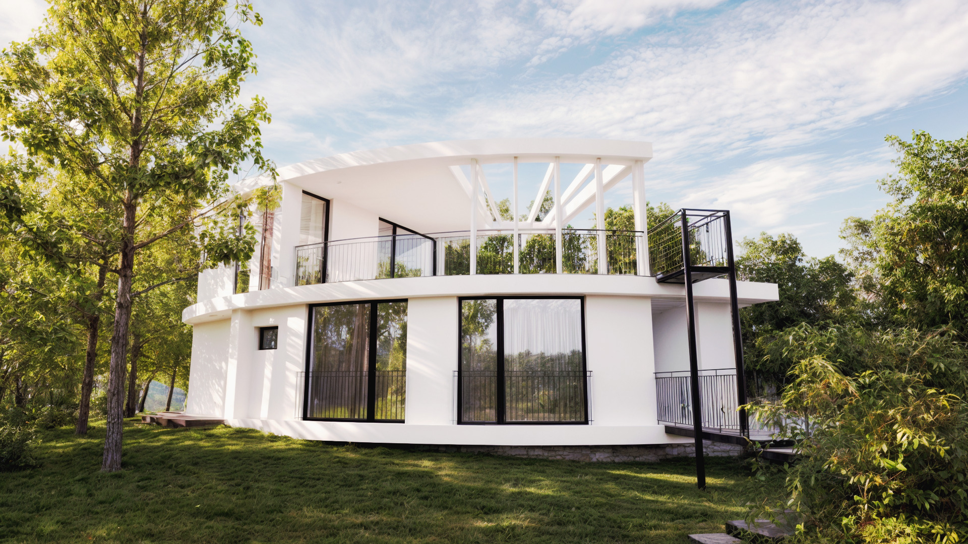 Wizualizacja białego domu z dużymi przeszkleniami — SMUS design